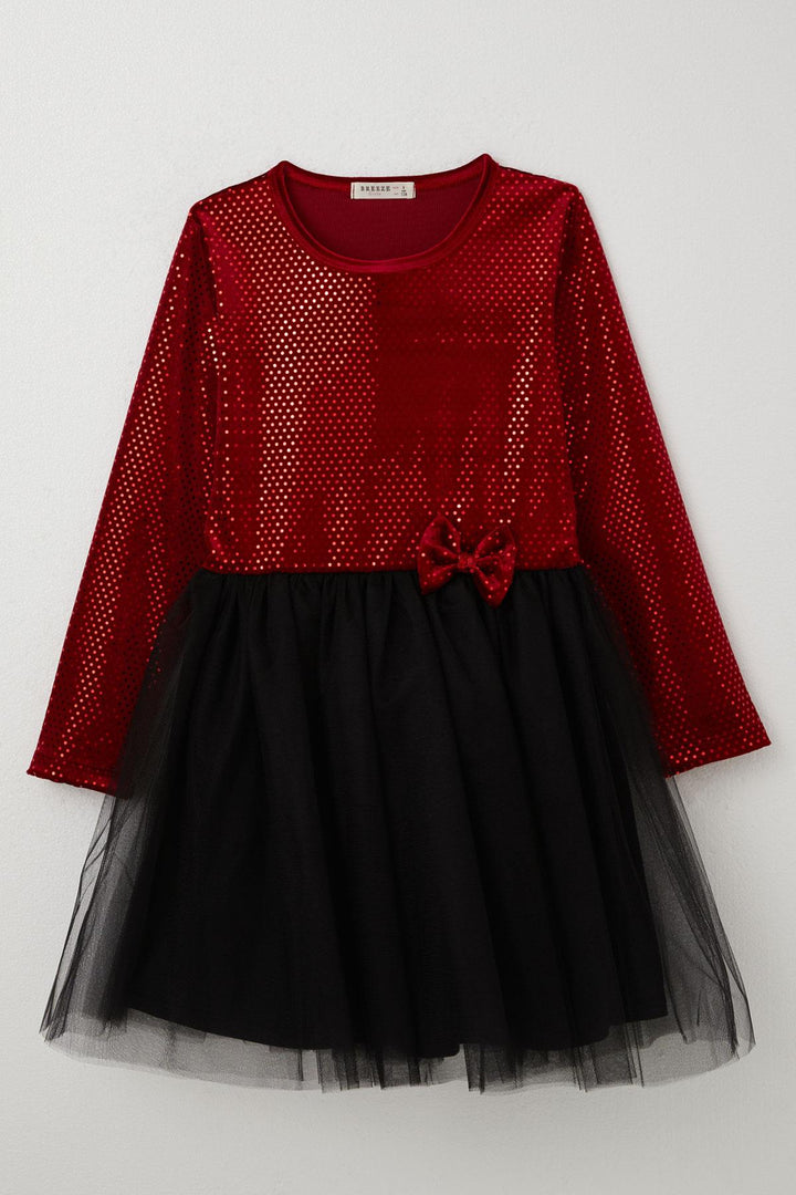 BRE Breeze Girl Child Long Sleeve Dress Velvet Sequined 50 Years, Red - Amarante