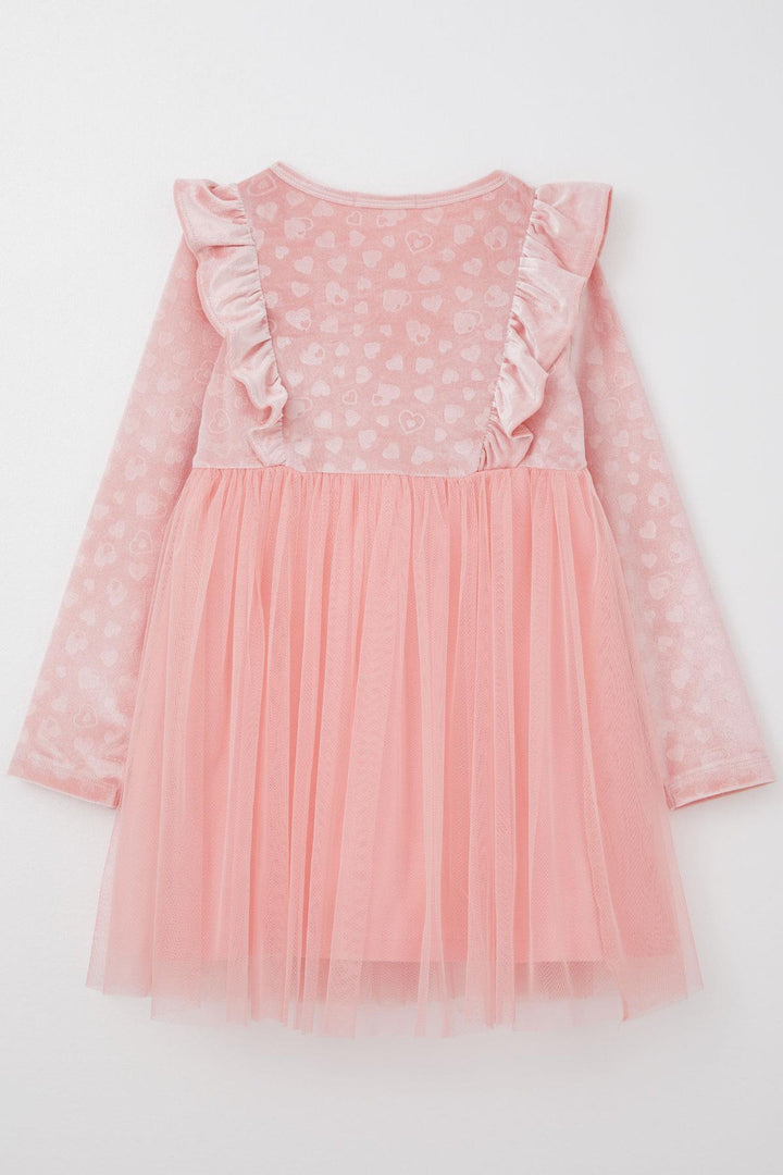 BRE Breeze Girl Child Long Sleeve Dress with Heart Pattern Bow Ruffled 4-8 Years, Pink - Corigliano Calabro