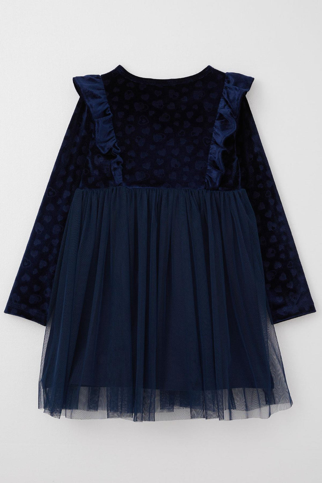 BRE Breeze Girl Child Long Sleeve Dress with Heart Pattern Bow Ruffled 4-8 Years, Navy Blue - Eastvale
