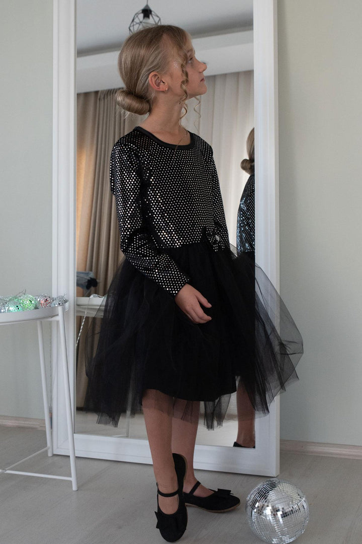 BRE Breeze Girl Child Long Sleeve Dress Velvet Sequined 50 Years, Black - Melun