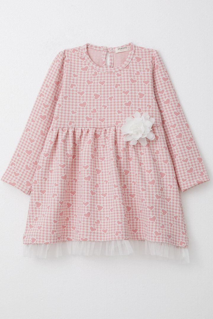 BRE Breeze Girl Child Long Sleeve Dress Heart & Houndstooth Patterned 3-7 Years, Pink - Rustavi