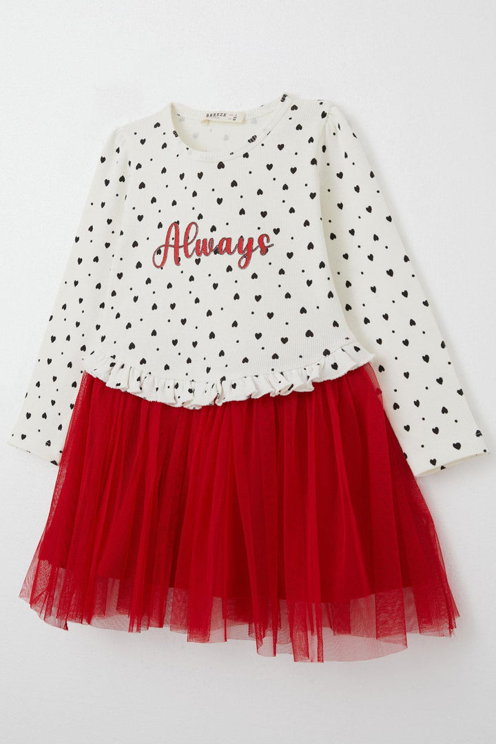 BRE Breeze Girl Child Long Sleeve Dress Heart Patterned Tulle 3-7 Years, Ecru - Neuilly-sur-Seine