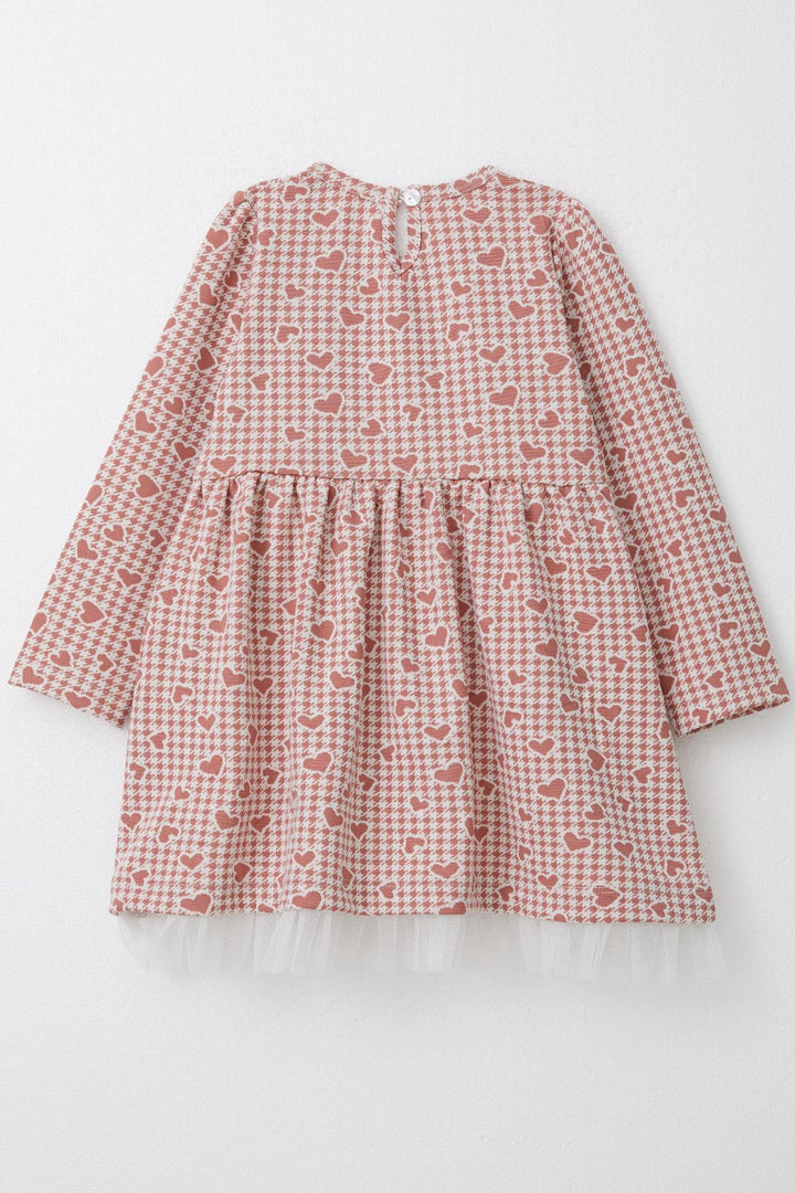 BRE Breeze Girl Child Long Sleeve Dress Heart & Herringbone Patterned 3-7 Years, Terracotta - Perinton