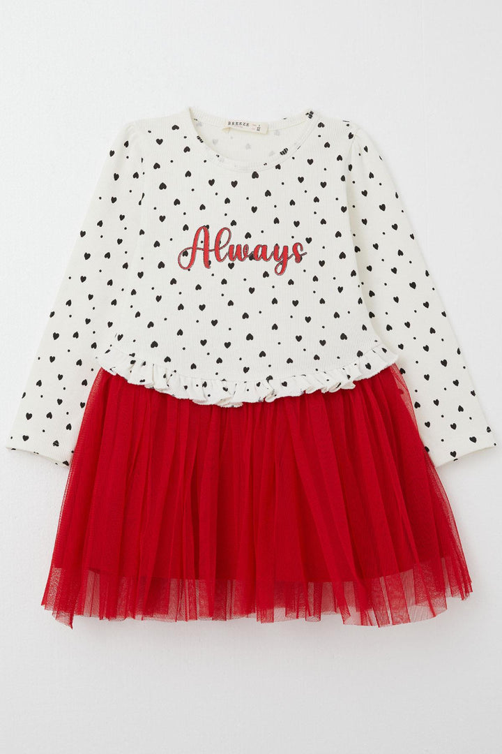 BRE Breeze Girl Child Long Sleeve Dress Heart Patterned Tulle 3-7 Years, Ecru - Neuilly-sur-Seine