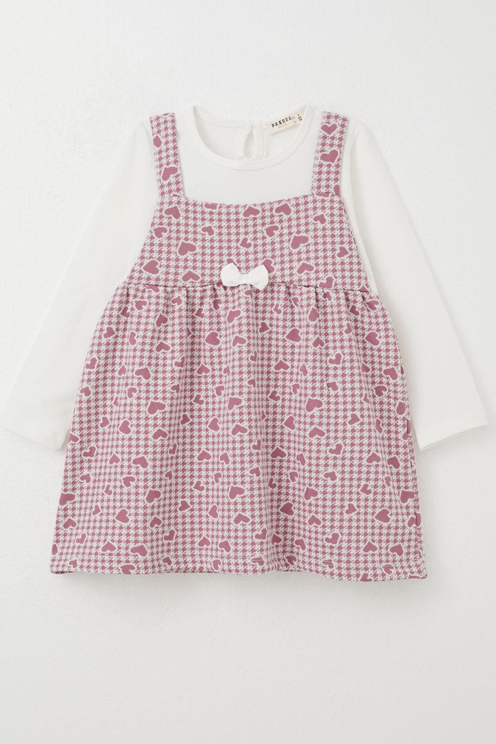 BRE Breeze Girl Child Long Sleeve Dress Heart & Herringbone Patterned 1.5-5 Years, Rose Pink - Bloomington