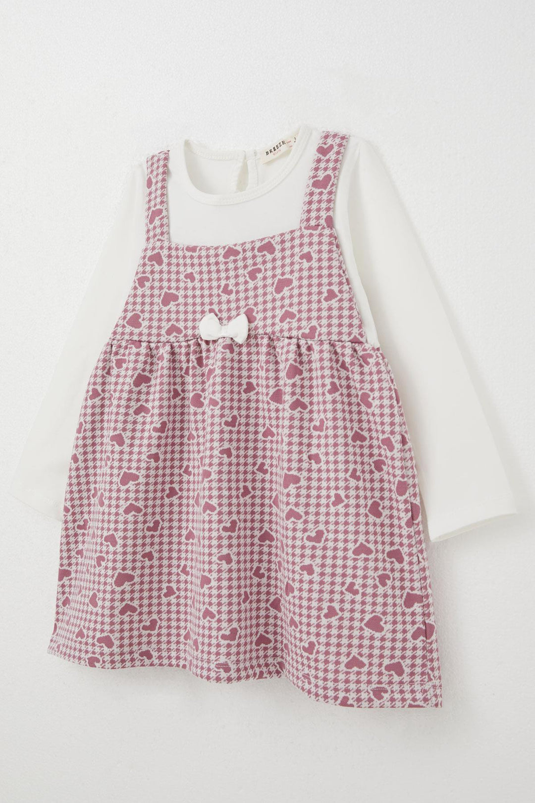 BRE Breeze Girl Child Long Sleeve Dress Heart & Herringbone Patterned 1.5-5 Years, Rose Pink - Bloomington