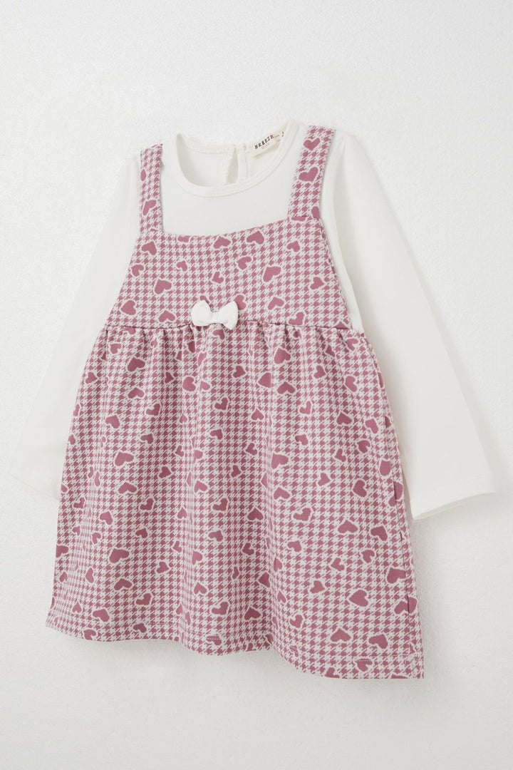 BRE Breeze Girl Child Long Sleeve Dress Heart & Herringbone Patterned 1.5-5 Years, Rose Pink - Bloomington