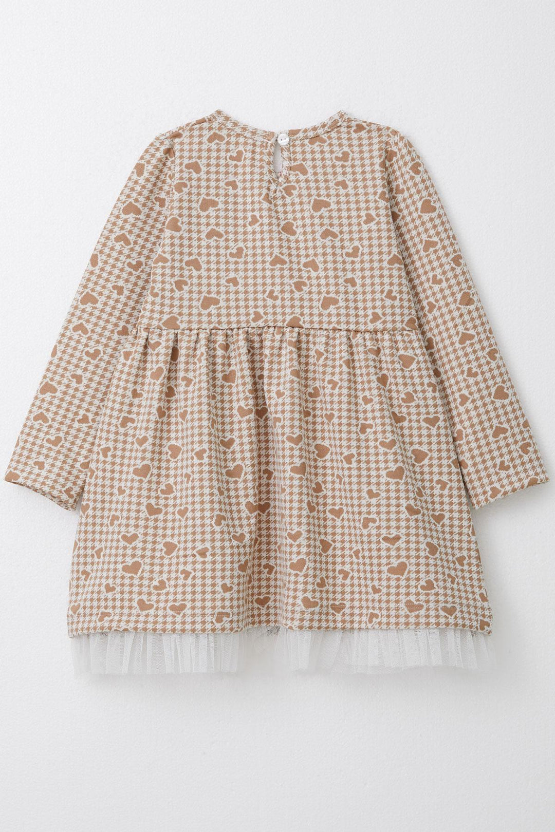 BRE Breeze Girl Child Long Sleeve Dress Heart & Houndstooth Patterned 3-7 Years, Beige - Croydon