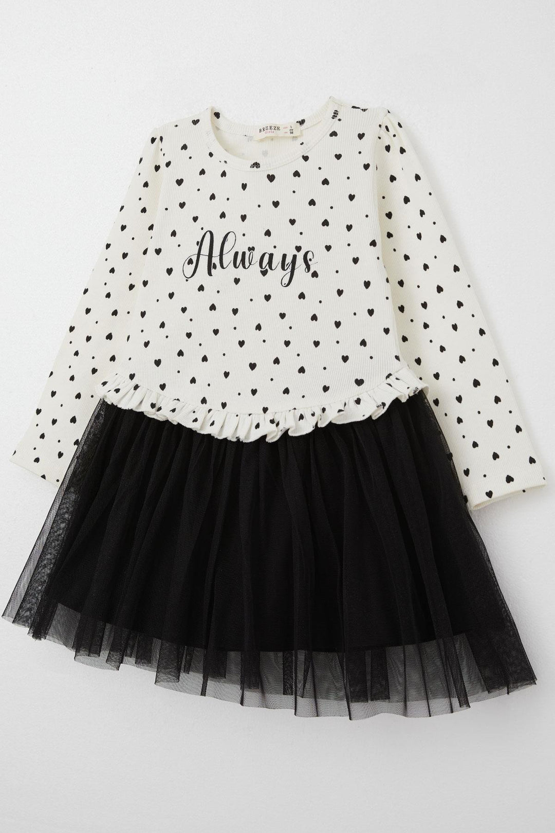 BRE Breeze Girl Child Long Sleeve Dress Heart Patterned Tulle 3-7 Years, Ecru - Chervonohrad