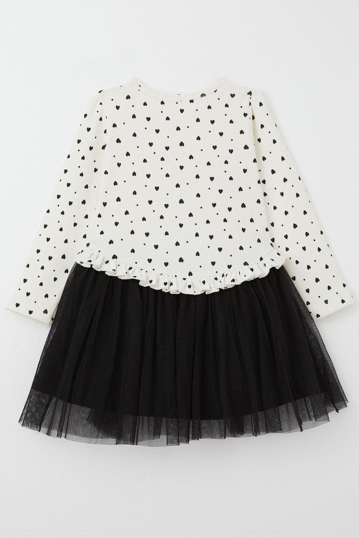BRE Breeze Girl Child Long Sleeve Dress Heart Patterned Tulle 3-7 Years, Ecru - Chervonohrad