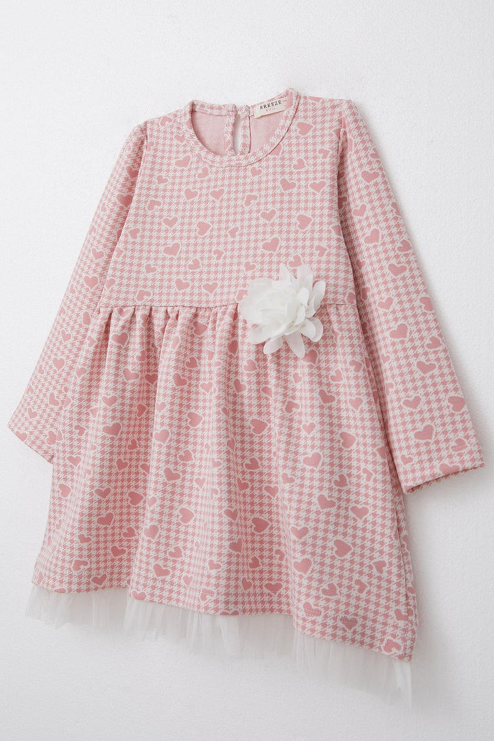 BRE Breeze Girl Child Long Sleeve Dress Heart & Houndstooth Patterned 3-7 Years, Pink - Rustavi