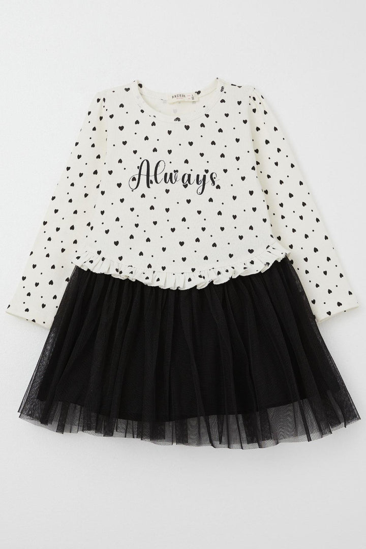 BRE Breeze Girl Child Long Sleeve Dress Heart Patterned Tulle 3-7 Years, Ecru - Chervonohrad