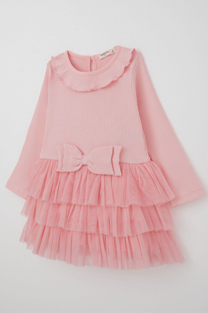 BRE Breeze Girl Child Long Sleeve Dress Layered Tulle with Bow 1.5-5 Years, Pink - San Juan de los Lagos