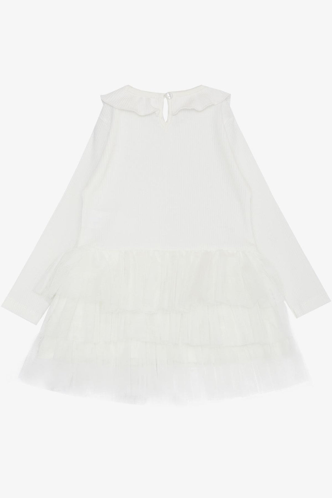 BRE Breeze Girl Child Long Sleeve Dress Layered Tulle with Bow 1.5-5 Years, White - Massa