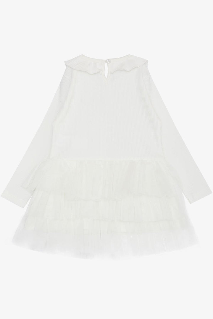 BRE Breeze Girl Child Long Sleeve Dress Layered Tulle with Bow 1.5-5 Years, White - Massa