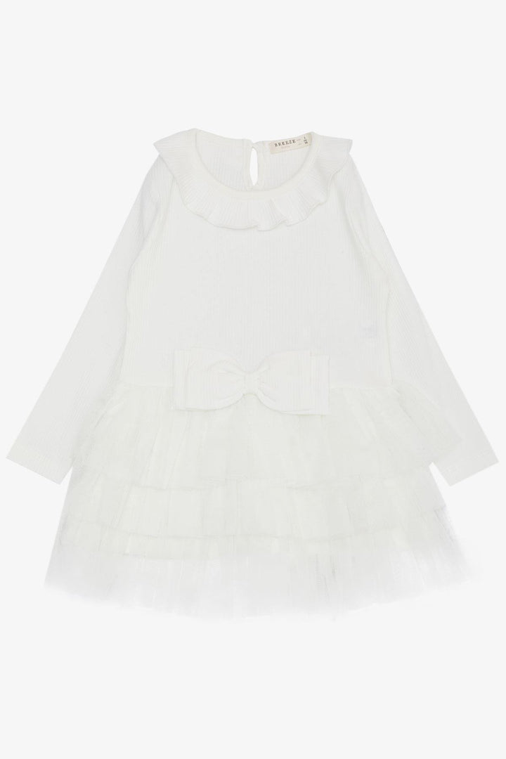 BRE Breeze Girl Child Long Sleeve Dress Layered Tulle with Bow 1.5-5 Years, White - Massa