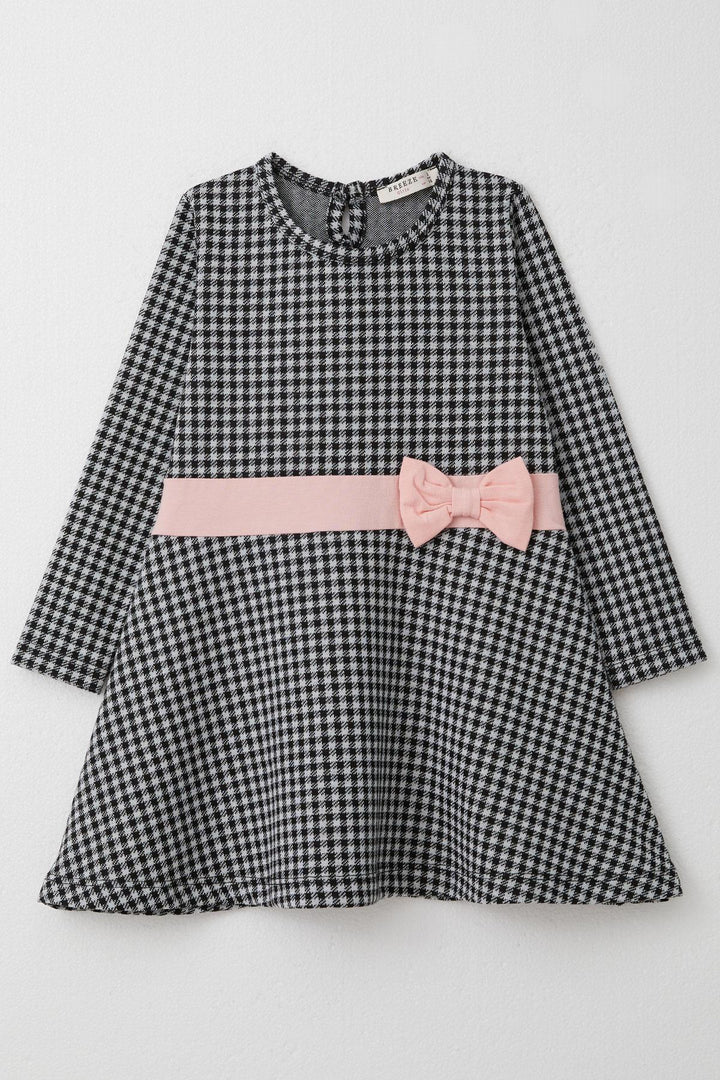 BRE Breeze Girl Child Long Sleeve Dress with Goose Foot Pattern Bow 3-8 Years, Black - Acayucan