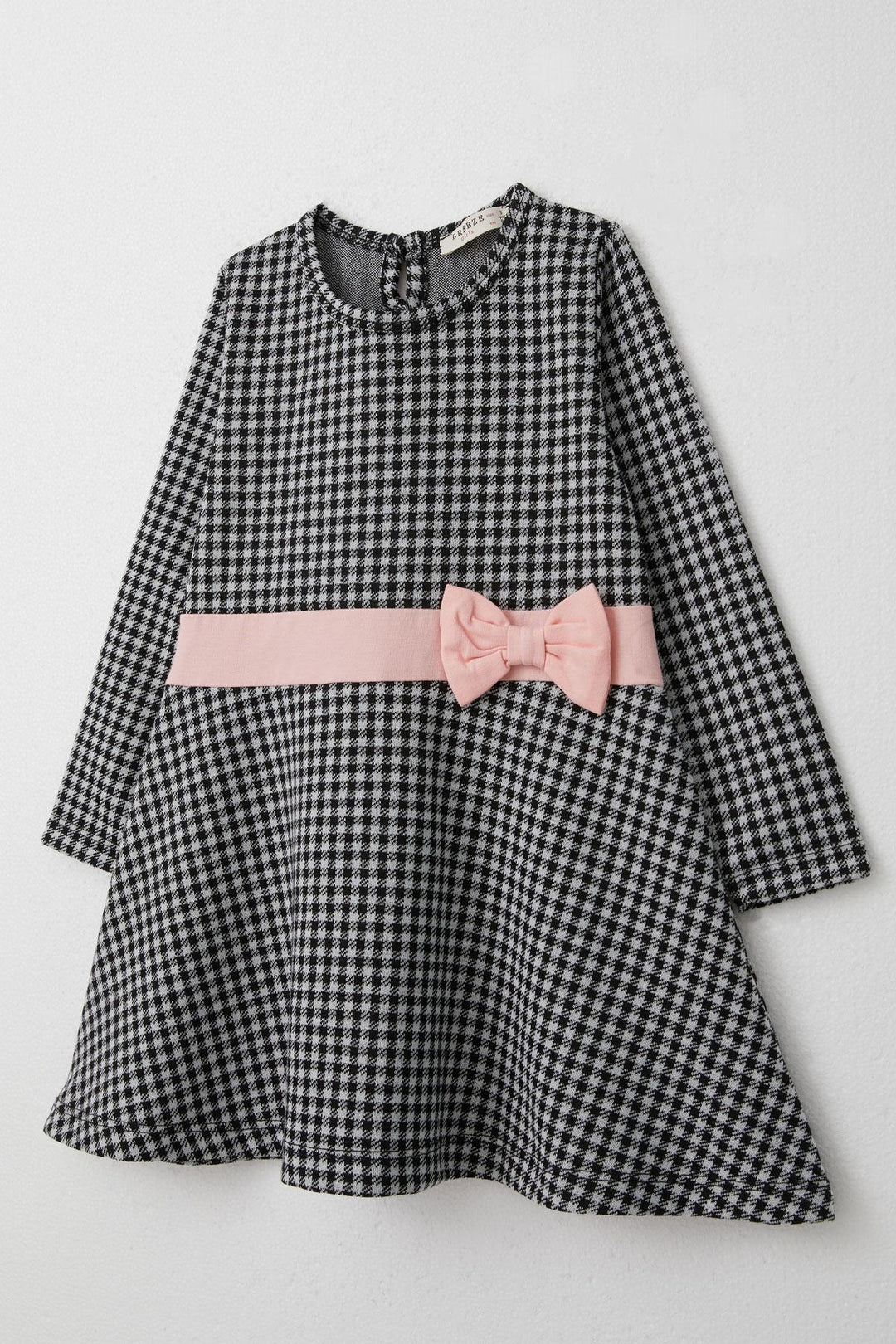 BRE Breeze Girl Child Long Sleeve Dress with Goose Foot Pattern Bow 3-8 Years, Black - Acayucan