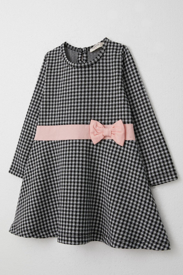 BRE Breeze Girl Child Long Sleeve Dress with Goose Foot Pattern Bow 3-8 Years, Black - Acayucan
