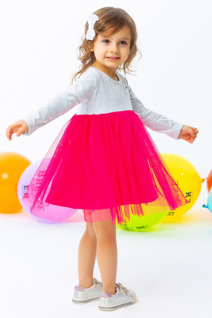 BRE Breeze Girl Child Long Sleeve Dress with Cat Embroidery 1.5-5 Years, Grey Melange - Culver City
