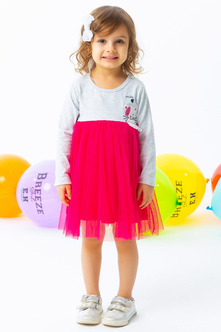 BRE Breeze Girl Child Long Sleeve Dress with Cat Embroidery 1.5-5 Years, Grey Melange - Culver City