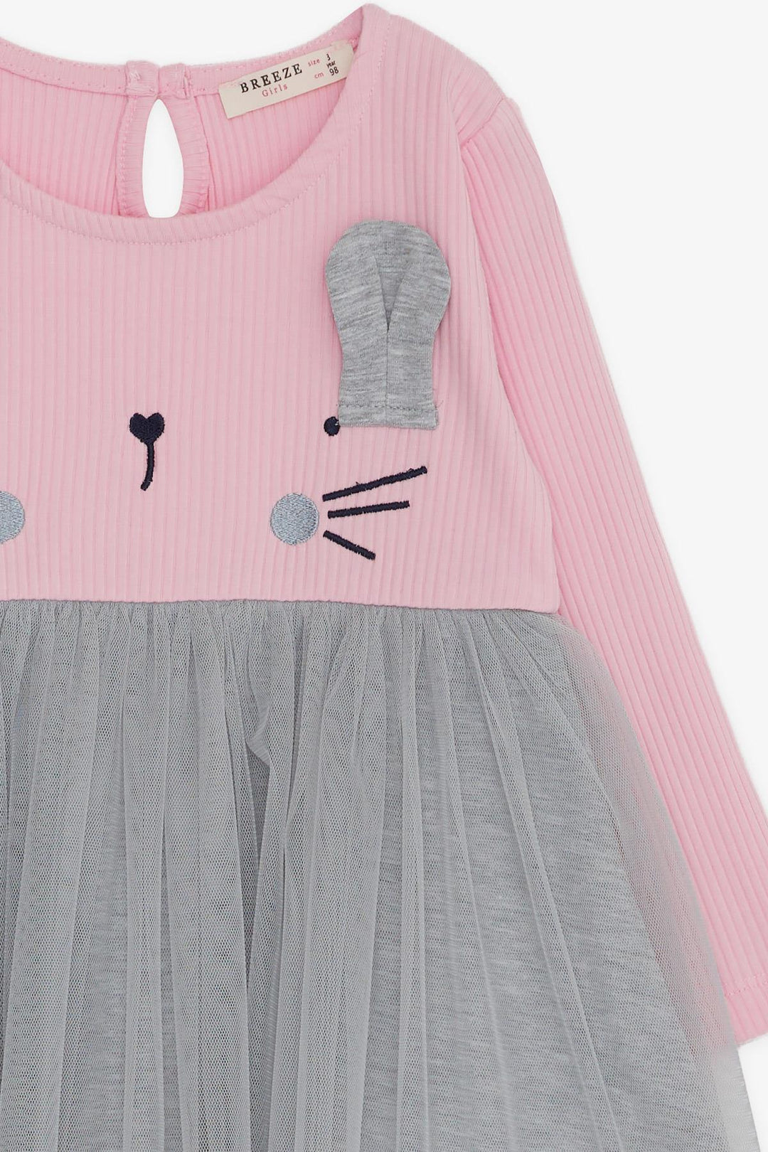 BRE Breeze Girl Child Long Sleeve Dress with Cat Embroidery, 1.5-5 Years, Pink - Langford Station