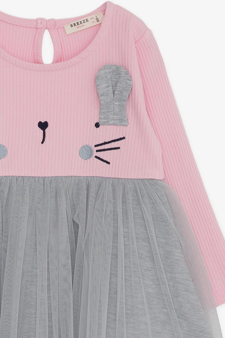BRE Breeze Girl Child Long Sleeve Dress with Cat Embroidery, 1.5-5 Years, Pink - Langford Station
