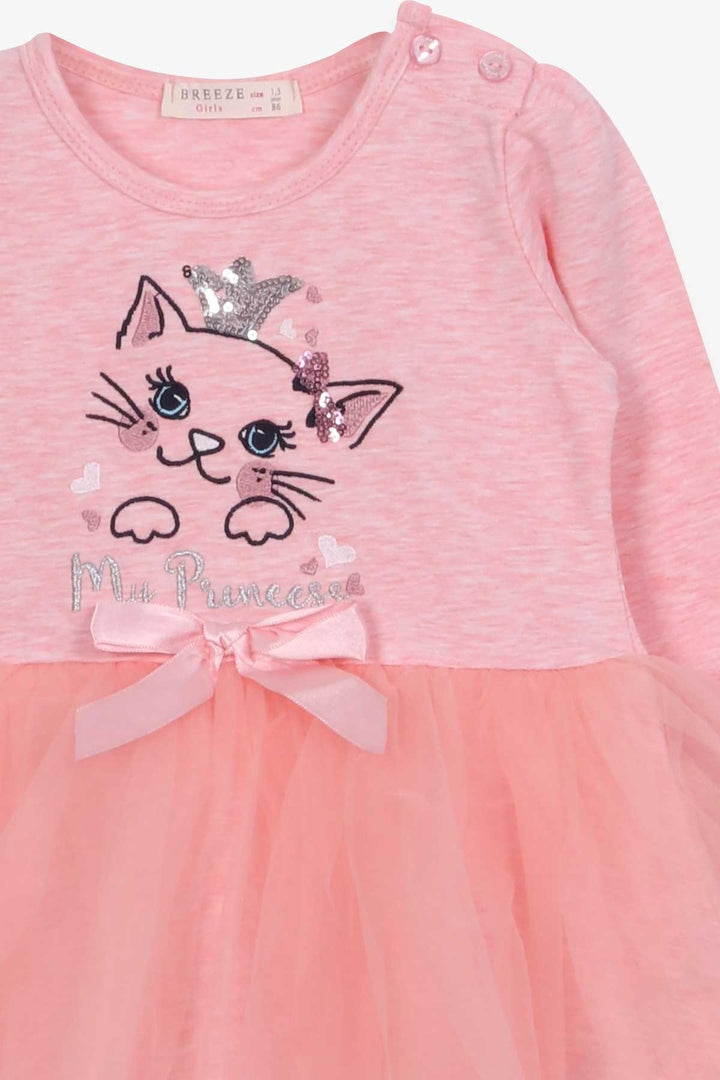 BRE Breeze Girl Child Long Sleeve Dress with Cat Embroidery Sequins 1.5-5 Years, Salmon Melange - Forest