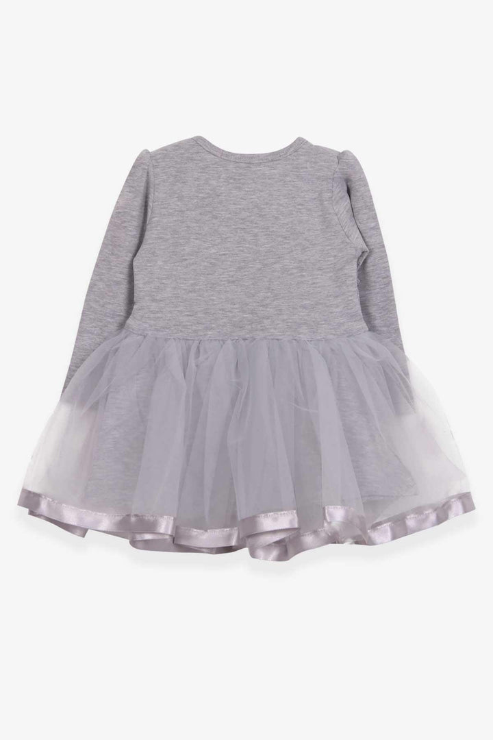 BRE Breeze Girl Child Long Sleeve Dress with Cat Embroidery Sequined 1.5-5 Years, Grey Melange - Bilbao