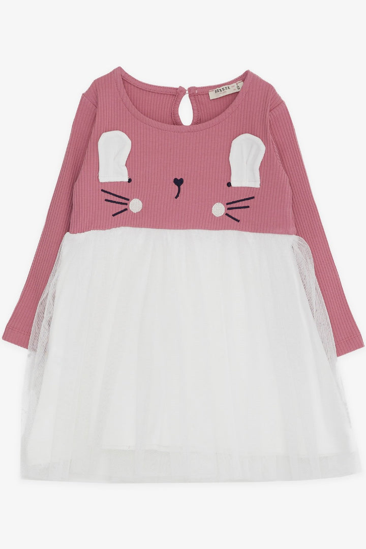 BRE Breeze Girl Child Long Sleeve Dress with Cat Embroidery 1.5-5 Years, Rose Pink - Dresden