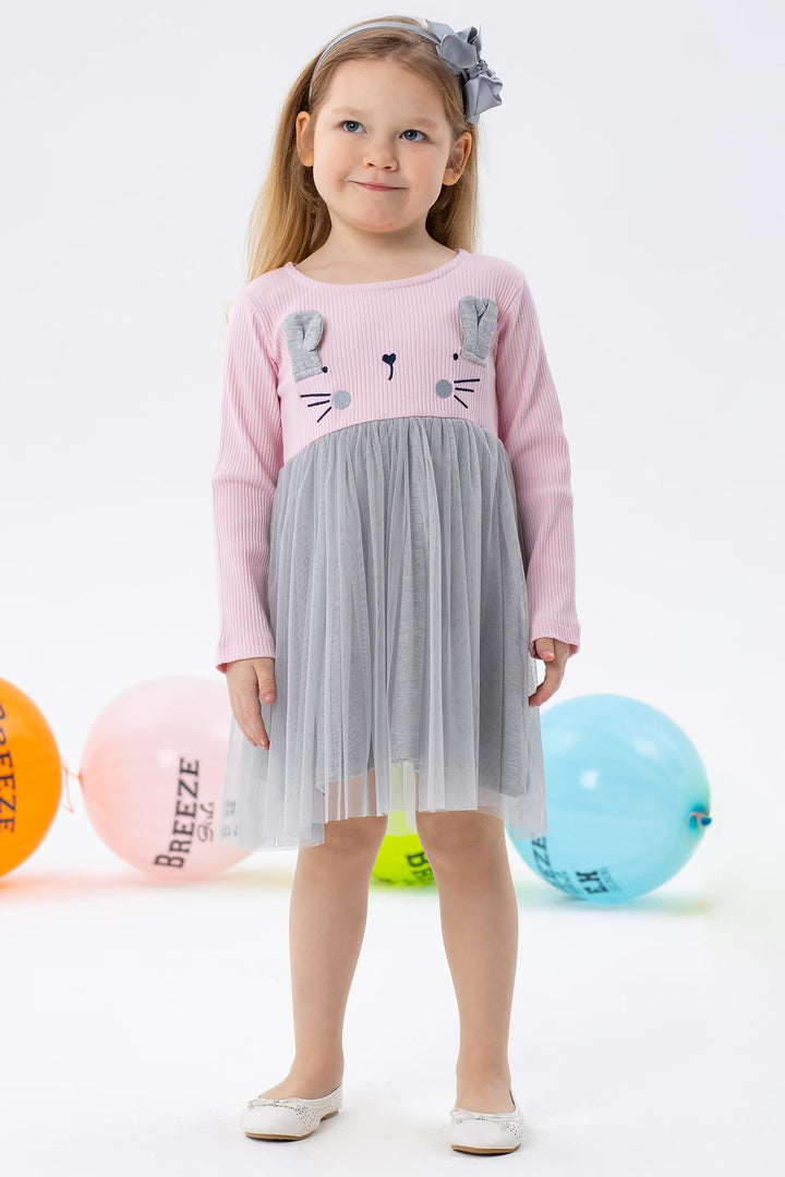 BRE Breeze Girl Child Long Sleeve Dress with Cat Embroidery, 1.5-5 Years, Pink - Langford Station