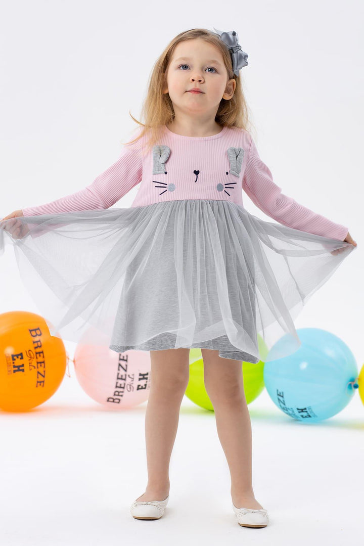 BRE Breeze Girl Child Long Sleeve Dress with Cat Embroidery, 1.5-5 Years, Pink - Langford Station