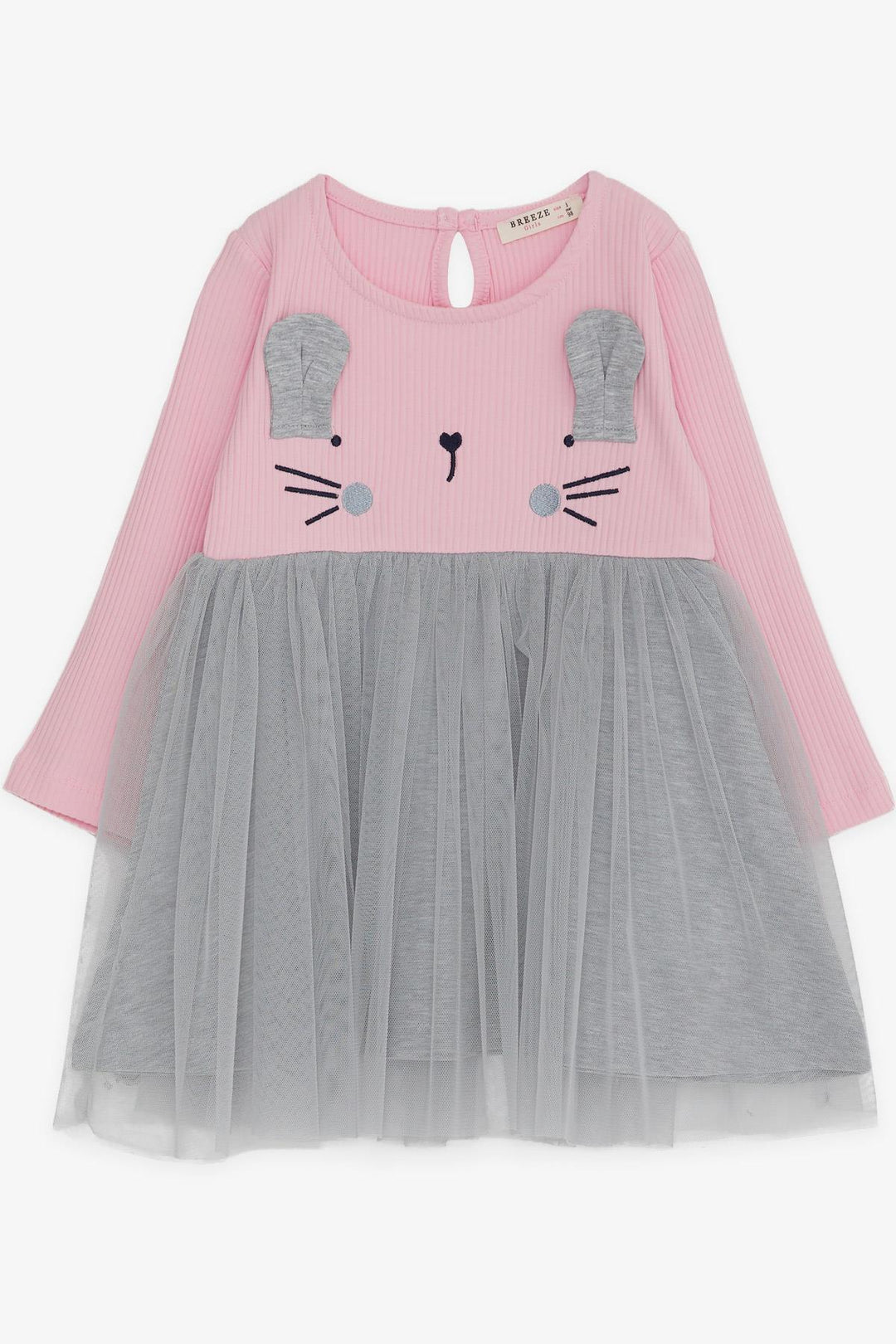 BRE Breeze Girl Child Long Sleeve Dress with Cat Embroidery, 1.5-5 Years, Pink - Langford Station