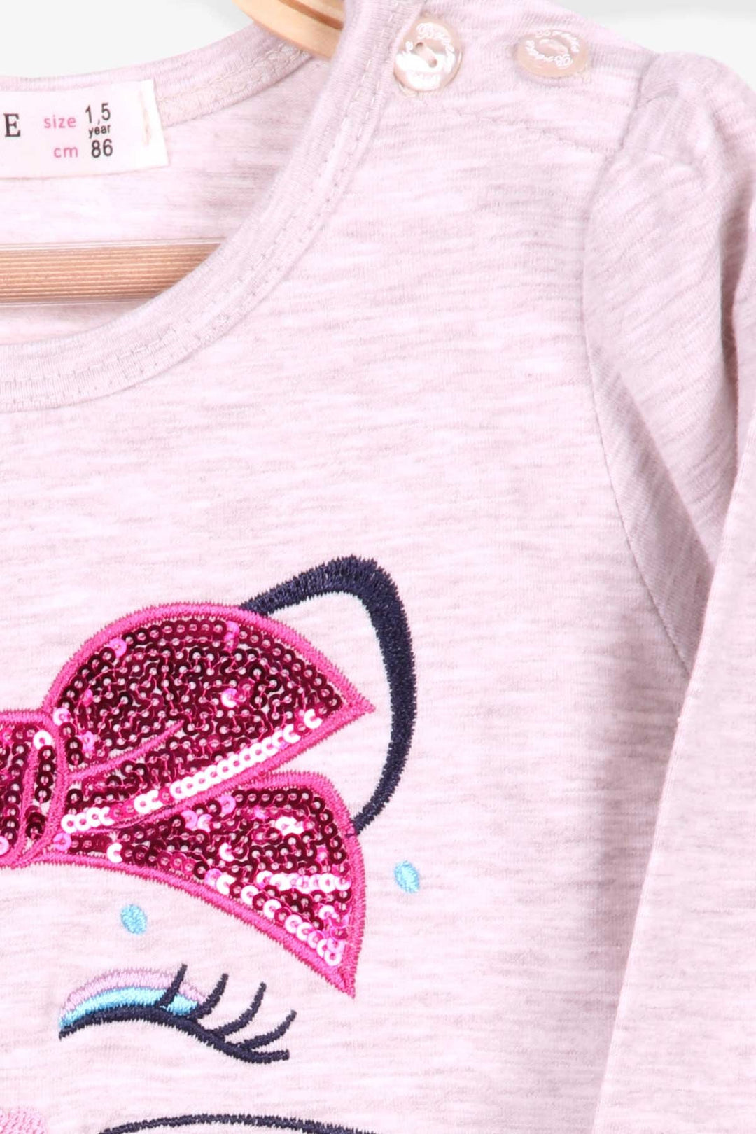 BRE Breeze Girl Child Long Sleeve Dress with Cat Embroidery Sequins 1.5-5 Years, Beige Melange - Reggio di Calabria