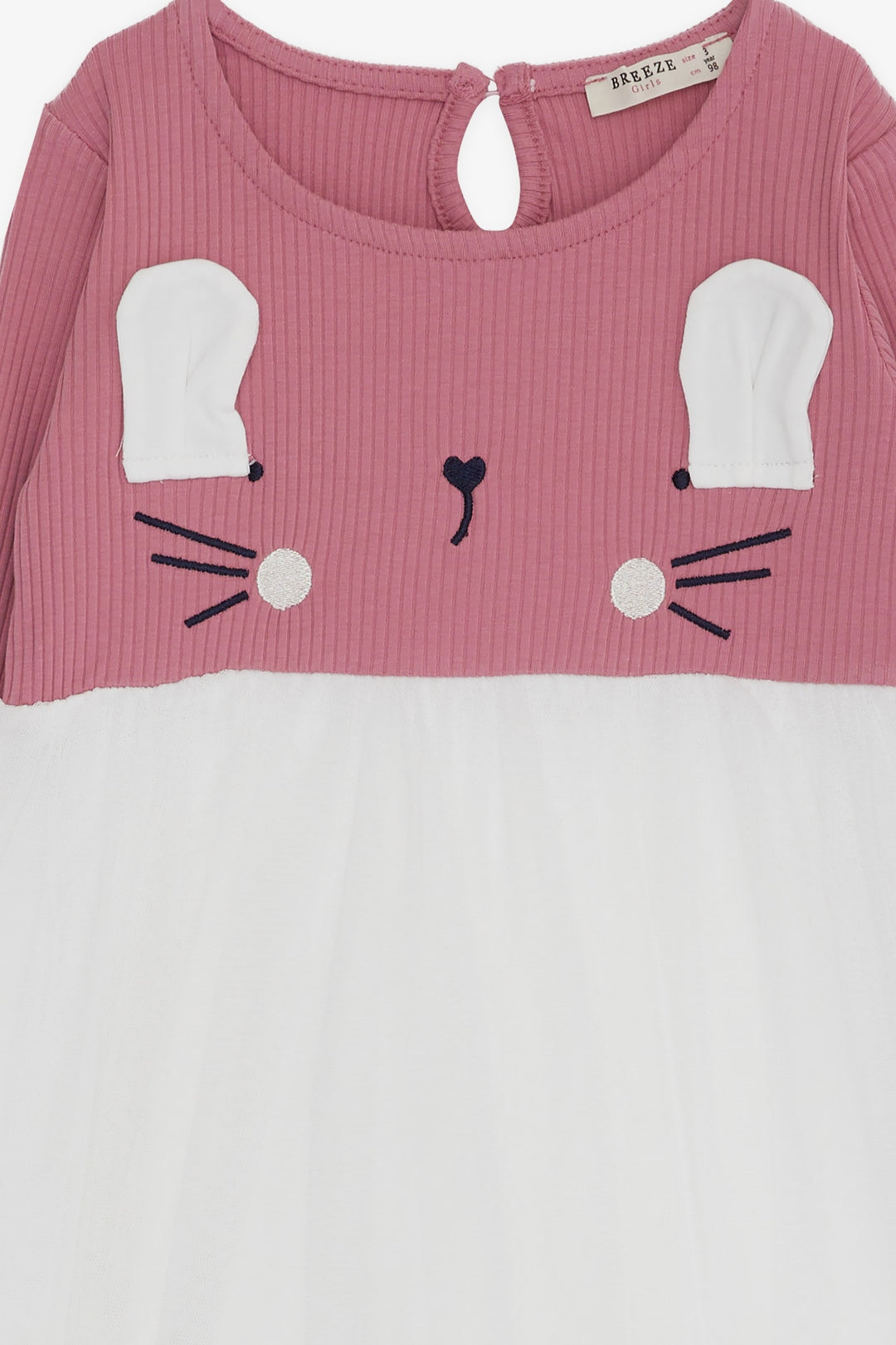 BRE Breeze Girl Child Long Sleeve Dress with Cat Embroidery 1.5-5 Years, Rose Pink - Dresden