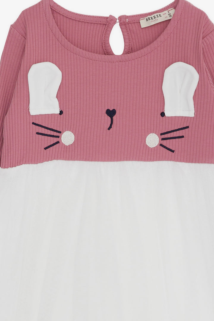 BRE Breeze Girl Child Long Sleeve Dress with Cat Embroidery 1.5-5 Years, Rose Pink - Dresden