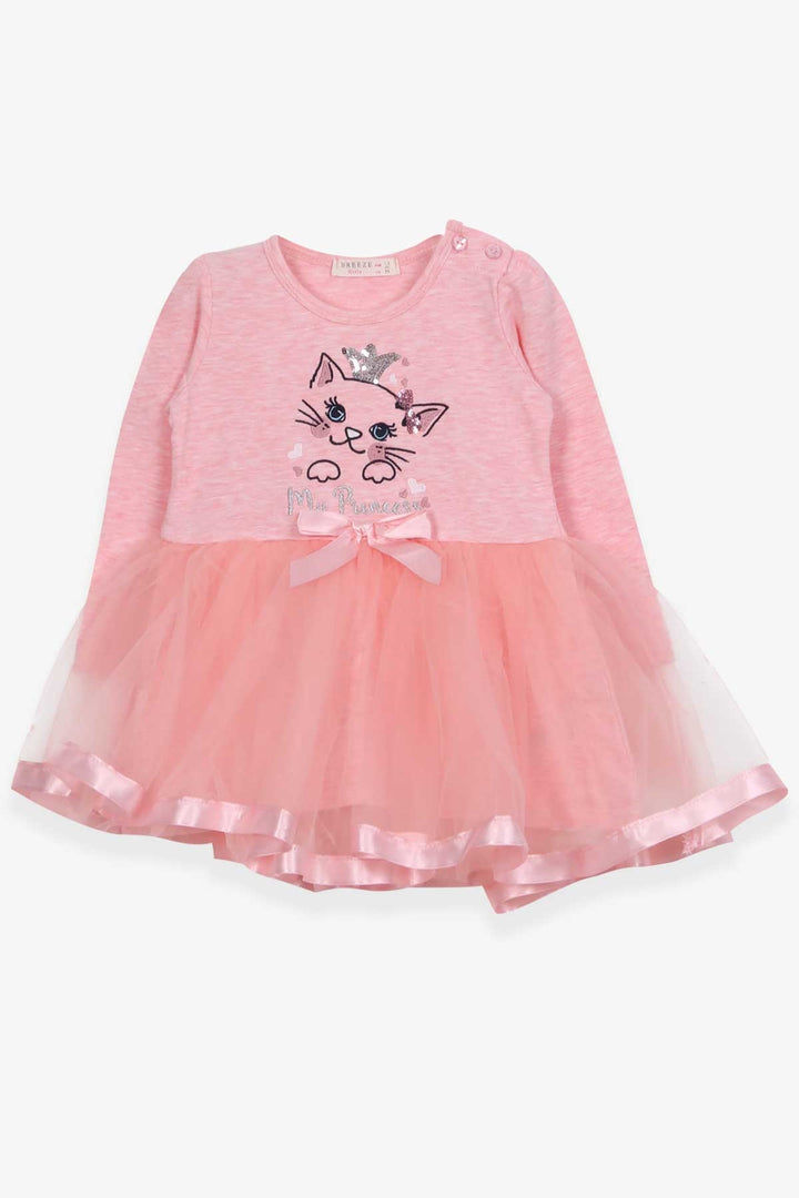 BRE Breeze Girl Child Long Sleeve Dress with Cat Embroidery Sequins 1.5-5 Years, Salmon Melange - Forest