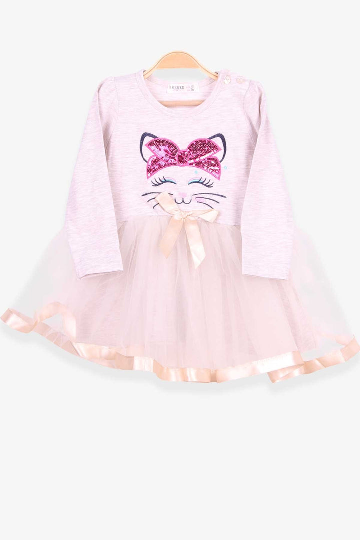 BRE Breeze Girl Child Long Sleeve Dress with Cat Embroidery Sequins 1.5-5 Years, Beige Melange - Reggio di Calabria