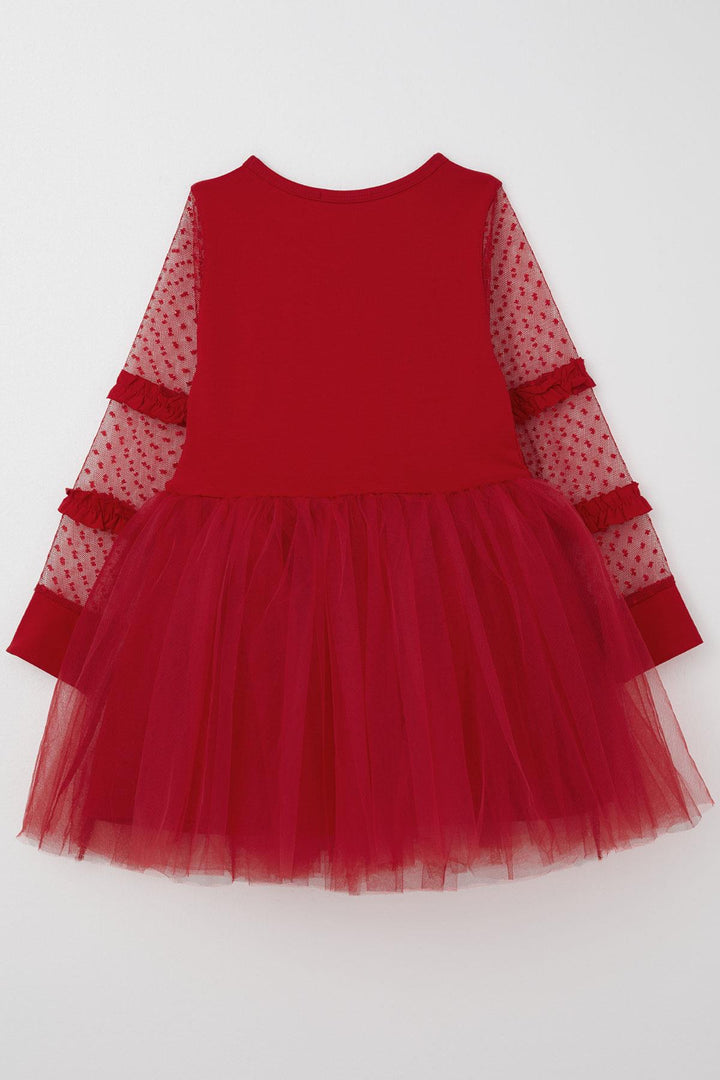 BRE Breeze Girl Child Long Sleeve Dress with Tulle Bow Accessory Tulle 50 Years, Red - Cornwall