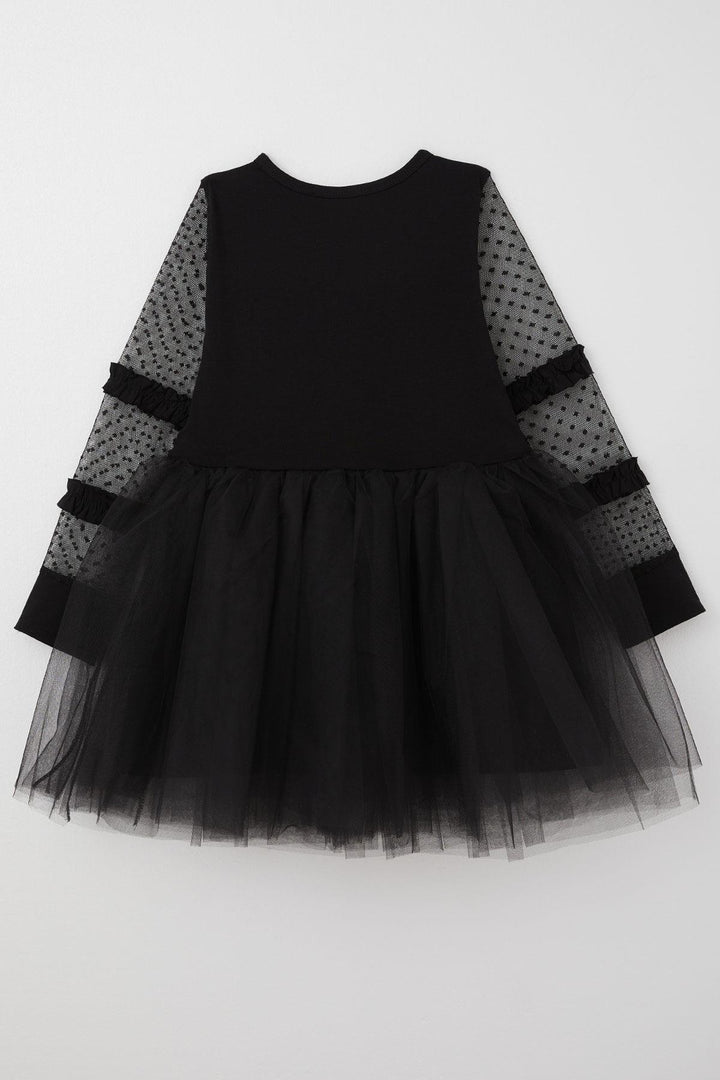 BRE Breeze Girl Child Long Sleeve Dress with Tulle Bow Accessories Tulle 50 Years, Black - Long Eaton