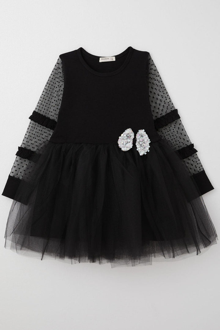 BRE Breeze Girl Child Long Sleeve Dress with Tulle Bow Accessories Tulle 50 Years, Black - Long Eaton