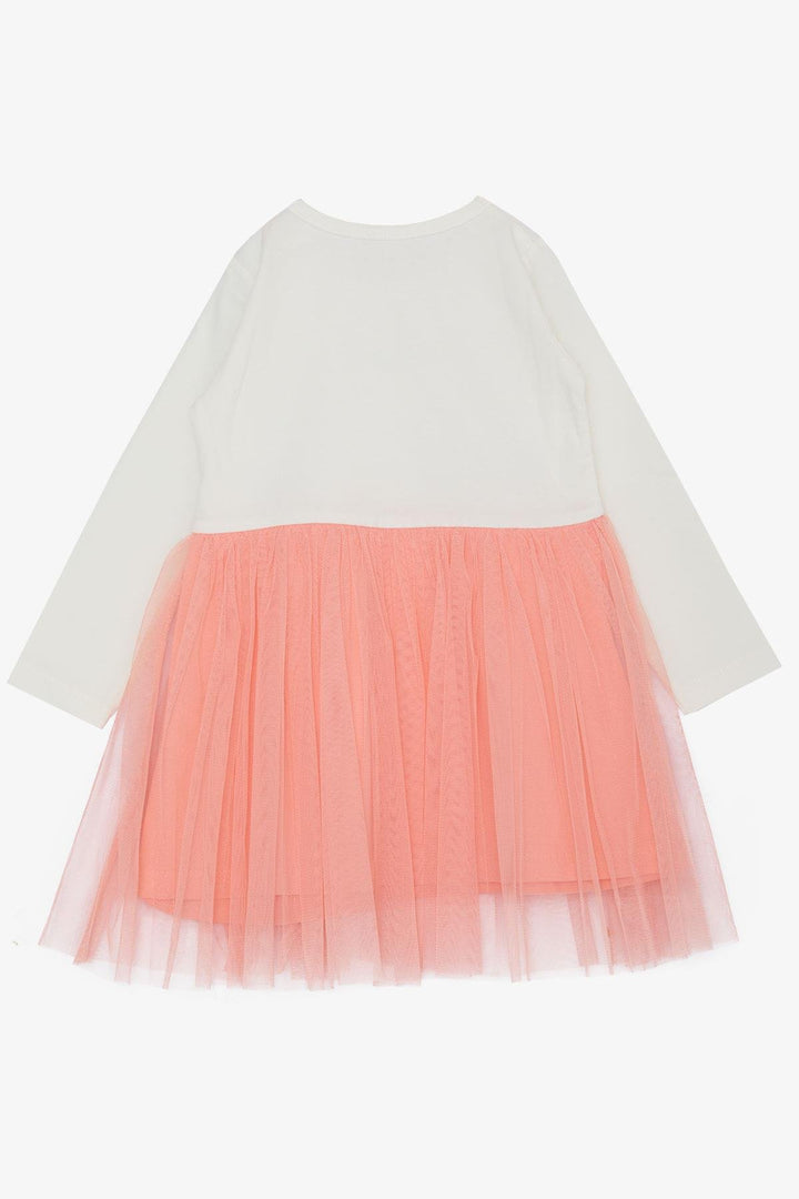 BRE Breeze Girl Child Long Sleeve Dress Little Girls Love Themed Happy Bear Printed Tulle 1-4 Years, Ecru - Noisy-le-Grand