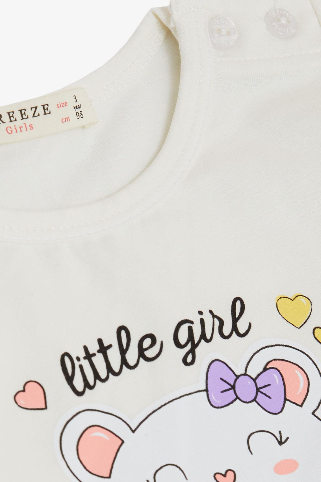 BRE Breeze Girl Child Long Sleeve Dress Little Girls Love Themed Happy Bear Printed Tulle 1-4 Years, Ecru - Noisy-le-Grand