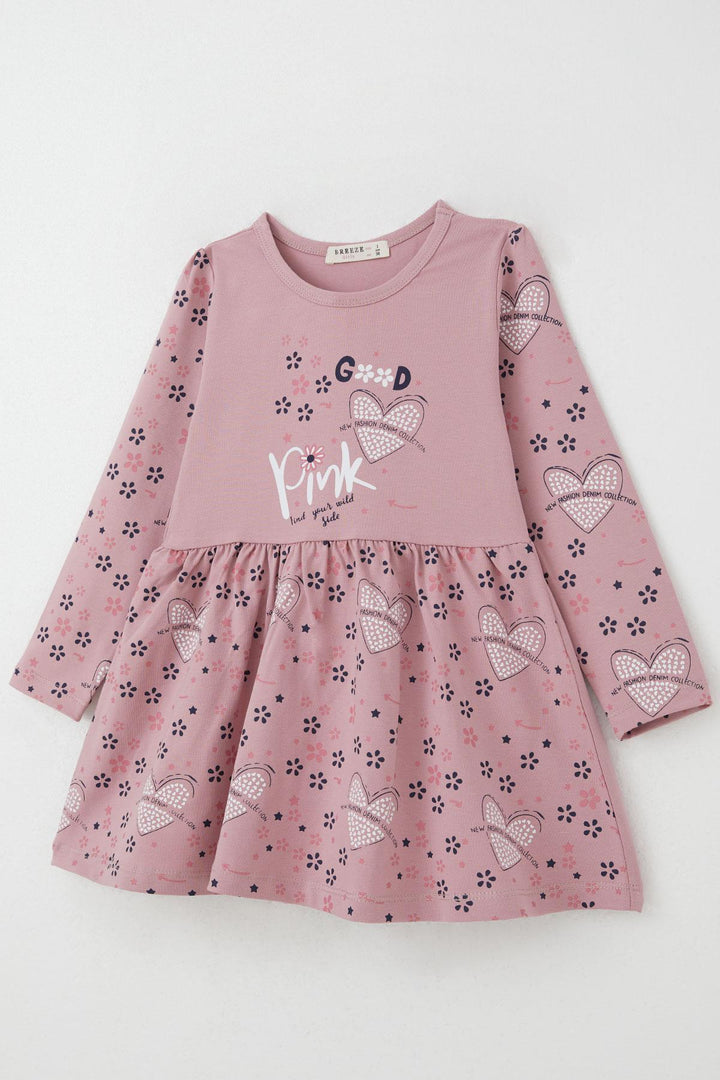 BRE Breeze Girl Child Long Sleeve Dress Fashion Themed Flower Patterned 3-7 Years, Rose Pink - Porto