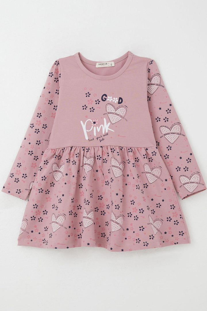 BRE Breeze Girl Child Long Sleeve Dress Fashion Themed Flower Patterned 3-7 Years, Rose Pink - Porto