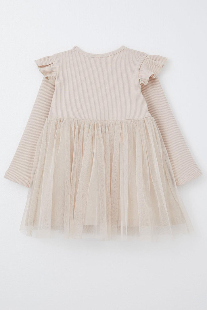 BRE Breeze Girl Child Long Sleeve Dress with Embroidered Shoulder Ruffles 3-7 Years, Beige - Gummersbach