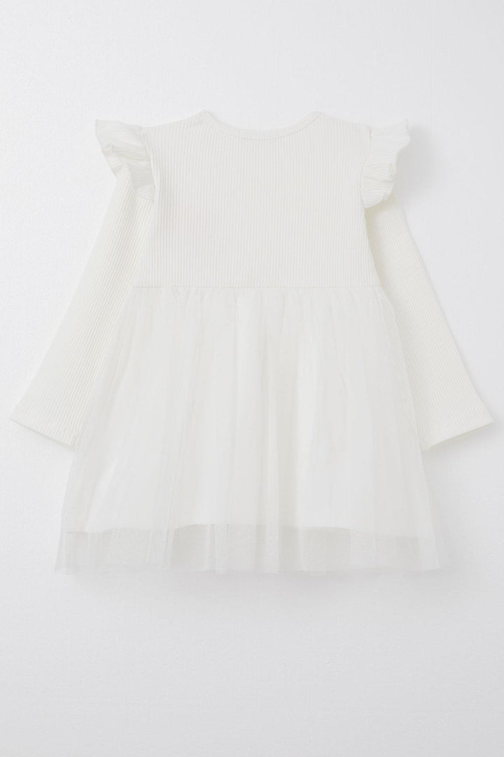 BRE Breeze Girl Child Long Sleeve Dress with Embroidered Shoulder Ruffles 3-7 Years, White - Murrieta