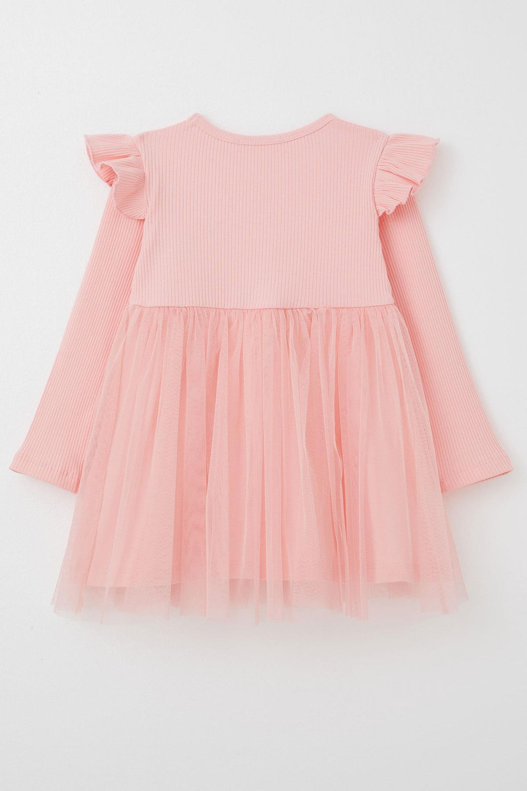 BRE Breeze Girl Child Long Sleeve Dress with Embroidered Shoulder Ruffles 3-7 Years, Salmon - Sandy