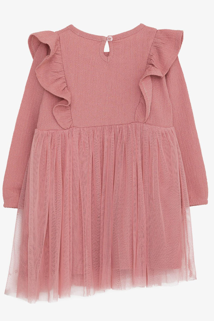 BRE Breeze Girl Child Long Sleeve Dress with Frilly Shoulders, 3-8 Years, Rose Pink - Williamsburg