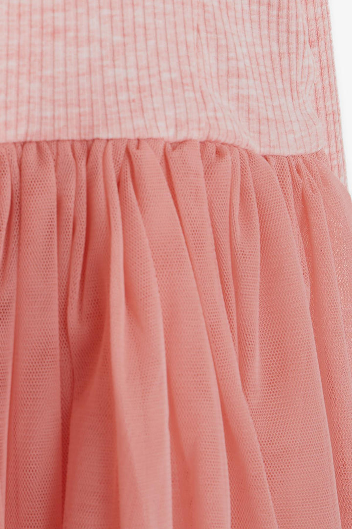 BRE Breeze Girl Child Long Sleeve Dress with Frilled Shoulders 3-8 Years, Salmon Melange - Alcobaça